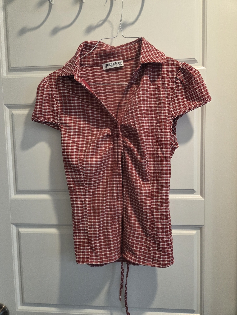 Princess Polly Red & White Checked Short Sleeve Button-Down Top
